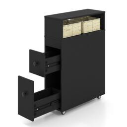 Costway Movable Bathroom Storage Cabinet Narrow Toilet Side Cabinet in Black - thumbnail 3