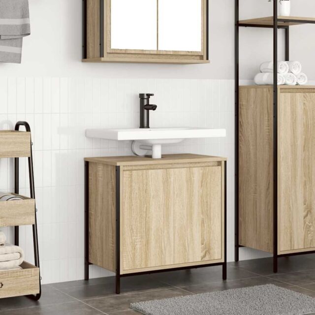 Berkfield Home Bathroom Basin Cabinet Sonoma Oak 60x34.5x60 cm in Brown - image 1