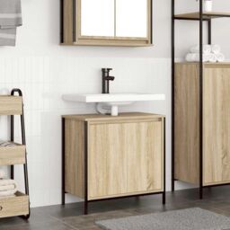 Berkfield Home Bathroom Basin Cabinet Sonoma Oak 60x34.5x60 cm in Brown - thumbnail 1