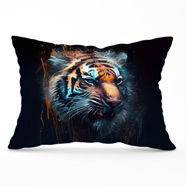 Warren Reed - Designer Tiger Face Splashart Dark Background Cushions in Brown - Size: 60 cm x 60 cm - image 1