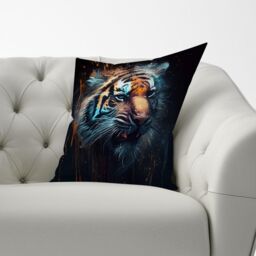 Warren Reed - Designer Tiger Face Splashart Dark Background Cushions in Brown - Size: 60 cm x 60 cm - thumbnail 3
