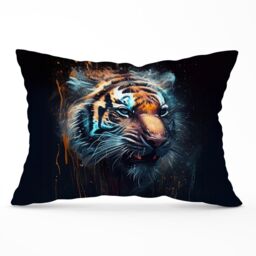 Warren Reed - Designer Tiger Face Splashart Dark Background Cushions in Brown - Size: 60 cm x 60 cm - thumbnail 1