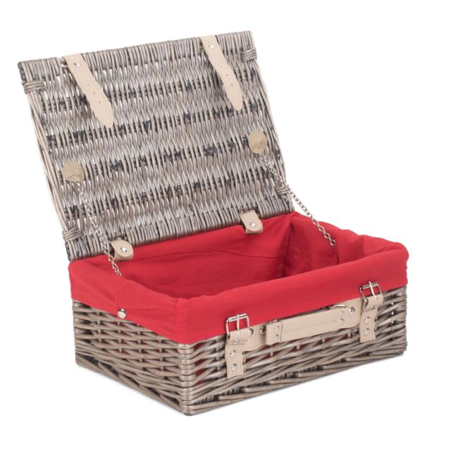 Red Hamper Wicker 36cm Antique Wash Picnic Basket with Cotton Lining in Red - image 1