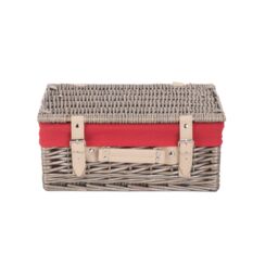 Red Hamper Wicker 36cm Antique Wash Picnic Basket with Cotton Lining in Red - thumbnail 3