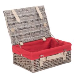 Red Hamper Wicker 36cm Antique Wash Picnic Basket with Cotton Lining in Red