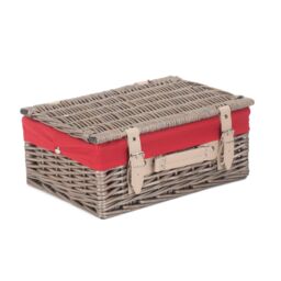 Red Hamper Wicker 36cm Antique Wash Picnic Basket with Cotton Lining in Red - thumbnail 2