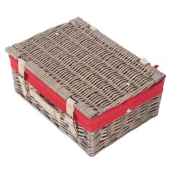 Red Hamper Wicker 36cm Antique Wash Picnic Basket with Cotton Lining in Red - thumbnail 4