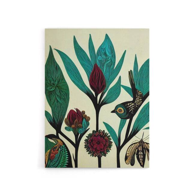 "Artery8 Folk Art Flowers Birds Canvas Wall Art Print in Blue - Size: W18"" x H24""" - image 1