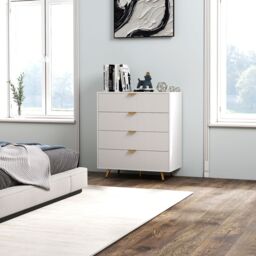 HOMCOM Chest of Drawers with 4 Drawers for Bedroom, Living Room in White
