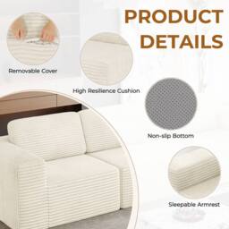 Dprodo Corduroy Modular Sofa, 202CM Loveseat Couch, 25V9 in Beige - thumbnail 7
