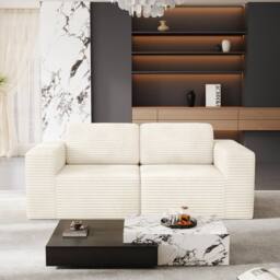 Dprodo Corduroy Modular Sofa, 202CM Loveseat Couch, 25V9 in Beige - thumbnail 8