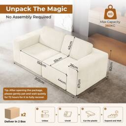 Dprodo Corduroy Modular Sofa, 202CM Loveseat Couch, 25V9 in Beige - thumbnail 2