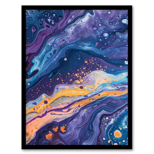 "Artery8 Liquid Paint Blue Purple Orange Abstract Painting Framed Art Print - Size: W12"" x H16""" - image 1