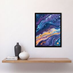 "Artery8 Liquid Paint Blue Purple Orange Abstract Painting Framed Art Print - Size: W12"" x H16""" - thumbnail 4