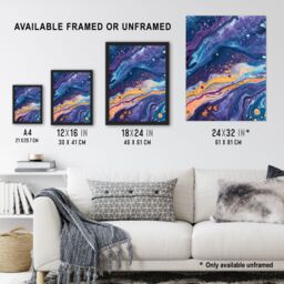 "Artery8 Liquid Paint Blue Purple Orange Abstract Painting Framed Art Print - Size: W12"" x H16""" - thumbnail 3