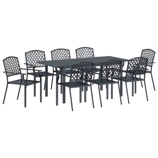 Berkfield Home 9 Piece Garden Dining Set Anthracite Steel in Dark Grey - image 1