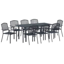 Berkfield Home 9 Piece Garden Dining Set Anthracite Steel in Dark Grey - thumbnail 1