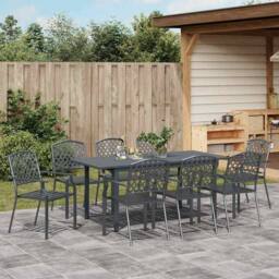 Berkfield Home 9 Piece Garden Dining Set Anthracite Steel in Dark Grey - thumbnail 4