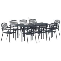 Berkfield Home 9 Piece Garden Dining Set Anthracite Steel in Dark Grey - thumbnail 3