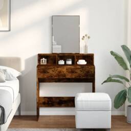 Berkfield Home Dressing Table with Mirror Smoked Oak 80x41x144.5 cm in Brown - thumbnail 3