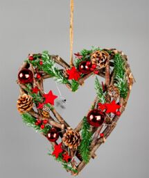 Shatchi 30cm Prelit Heart Wreath Battery Operated - Wooden Twigs Base Decorated in Red - thumbnail 1