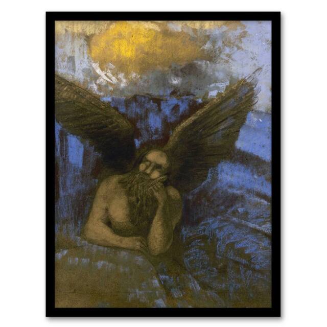 "Artery8 Old Angel Winged Sphinx Painting Redon Vintage Framed Wall Art Print - Size: W12"" x H16""" - image 1