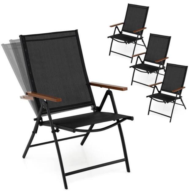 Costway 4PCS Folding Patio Chairs Garden Dining Chairs w/5-Position Backrests in Black - image 1