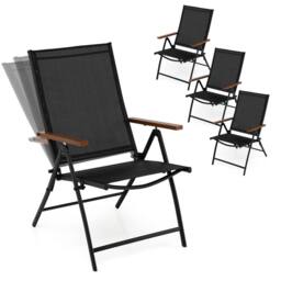 Costway 4PCS Folding Patio Chairs Garden Dining Chairs w/5-Position Backrests in Black