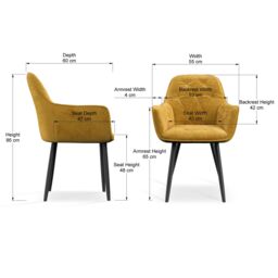 More4Homes Set Of 6 Anika Modern Velvet Dining Chair Padded Seat Metal Legs in Mustard - thumbnail 7
