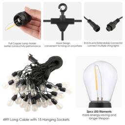 SPETLEK Festoon String Lights Outdoor Garden 10 Bulbs in Black - thumbnail 5