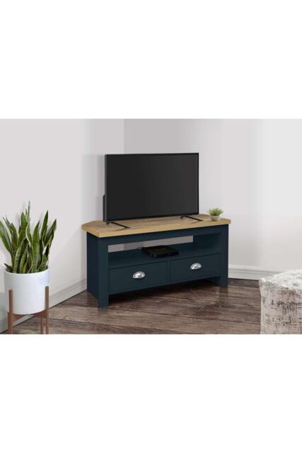 Birlea Corner TV Unit Cream Highgate Entertainment & Oak Farmhouse Shabby Chic in Blue - image 1