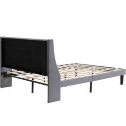 Matteo Double Bed - Grey Velvet - Upholstered Frame with Winged Headboard - thumbnail 5