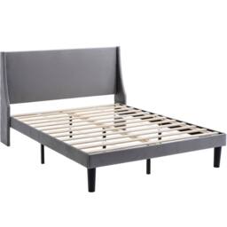 Matteo Double Bed - Grey Velvet - Upholstered Frame with Winged Headboard - thumbnail 2