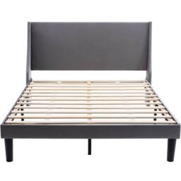 Matteo Double Bed - Grey Velvet - Upholstered Frame with Winged Headboard - thumbnail 4