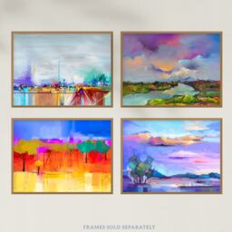 Artery8 Wall Art Print Pack of 4 A4 Bright Multicoloured Coastal Landscape Abstract Oil Painting Living Room s Set - thumbnail 5
