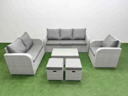 Fimous Patio PE Wicker 8 Seater Outdoor Rattan Furniture Sofa Sets w/ Rectangular Coffee Table Reclining Chair Loveseat Sofa 3 Seater Sofa Stool - thumbnail 2