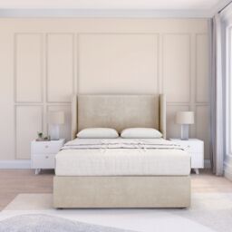 "Sloomy Devonshire Plush Wingback Bed Set, No Drawers & 54"" Floor Standing Headboard in Cream - Size: Single" - thumbnail 1
