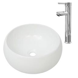 Berkfield Home Bathroom Basin with Mixer Tap Ceramic Round White - thumbnail 2