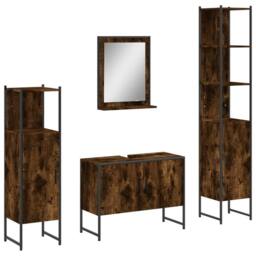 Berkfield Home Stylish 4 Piece Bathroom Cabinet Set Smoked Oak Engineered Wood in Brown - thumbnail 3