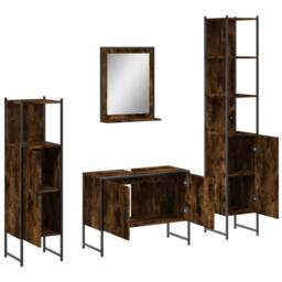 Berkfield Home Stylish 4 Piece Bathroom Cabinet Set Smoked Oak Engineered Wood in Brown - thumbnail 5