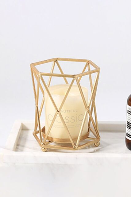 Living and Home Geometric Metallic Candle Holder Tabletop Centerpiece 12.5cm H in Gold - image 1