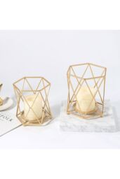 Living and Home Geometric Metallic Candle Holder Tabletop Centerpiece 12.5cm H in Gold - thumbnail 4