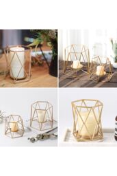 Living and Home Geometric Metallic Candle Holder Tabletop Centerpiece 12.5cm H in Gold - thumbnail 5