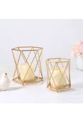 Living and Home Geometric Metallic Candle Holder Tabletop Centerpiece 12.5cm H in Gold - thumbnail 3