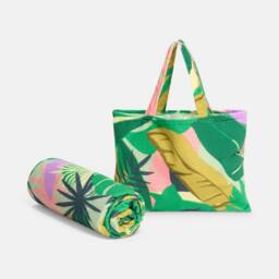OHS Palm Print Beach Towel with Bag Quick Dry Absorbent Travel Spa - thumbnail 4