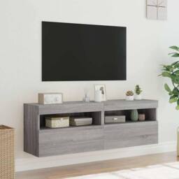 Berkfield Home TV Wall Cabinets with LED Lights 2 pcs Grey Sonoma 60x30x40 cm - Size: 60 x 30 x 40 cm - thumbnail 5