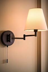 ValueLights Sonia Adjustable Swing Arm Wall Light with Taper Linen Shade & Bulb in Black