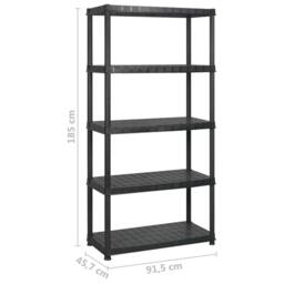 Berkfield Home Storage Shelf 5-Tier Black 366x45.7x185 cm Plastic - thumbnail 6