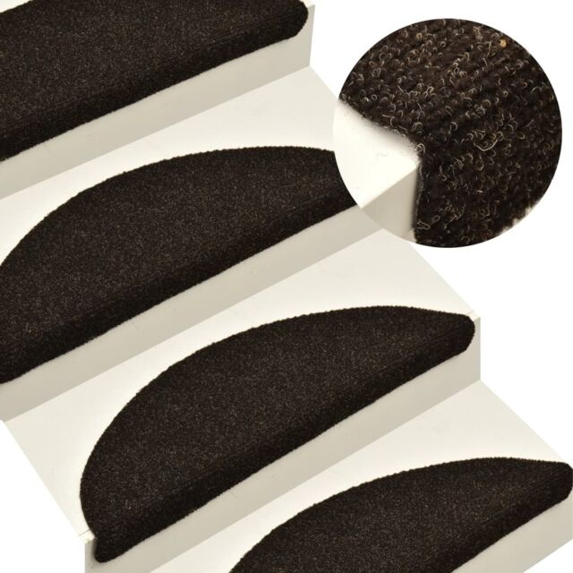 Berkfield Home Self-adhesive Stair Mats 15pcs Dark Brown 65x21x4cm Needle Punch - Size: Medium - image 1