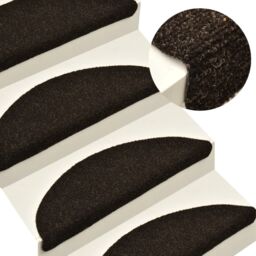 Berkfield Home Self-adhesive Stair Mats 15pcs Dark Brown 65x21x4cm Needle Punch - Size: Medium - thumbnail 1